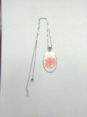 Carved Rose Conch Pendant with Chain